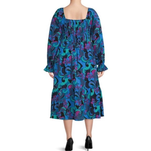 ✅Terra & Sky Women's Plus Size Square Neck Peasant Dress with Smocked Bodice - Picture 3 of 3